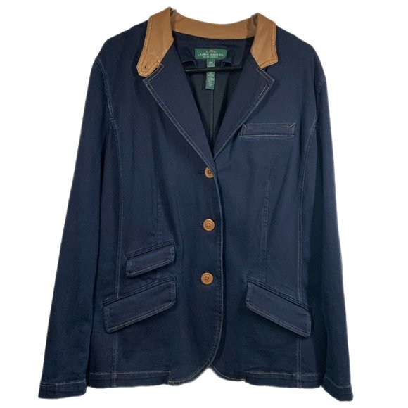 Lauren Ralph Lauren Jackets & Blazers - Lauren Ralph Lauren Jeans Co Denim Leather Trim Classic Blazer Size 16W LRL